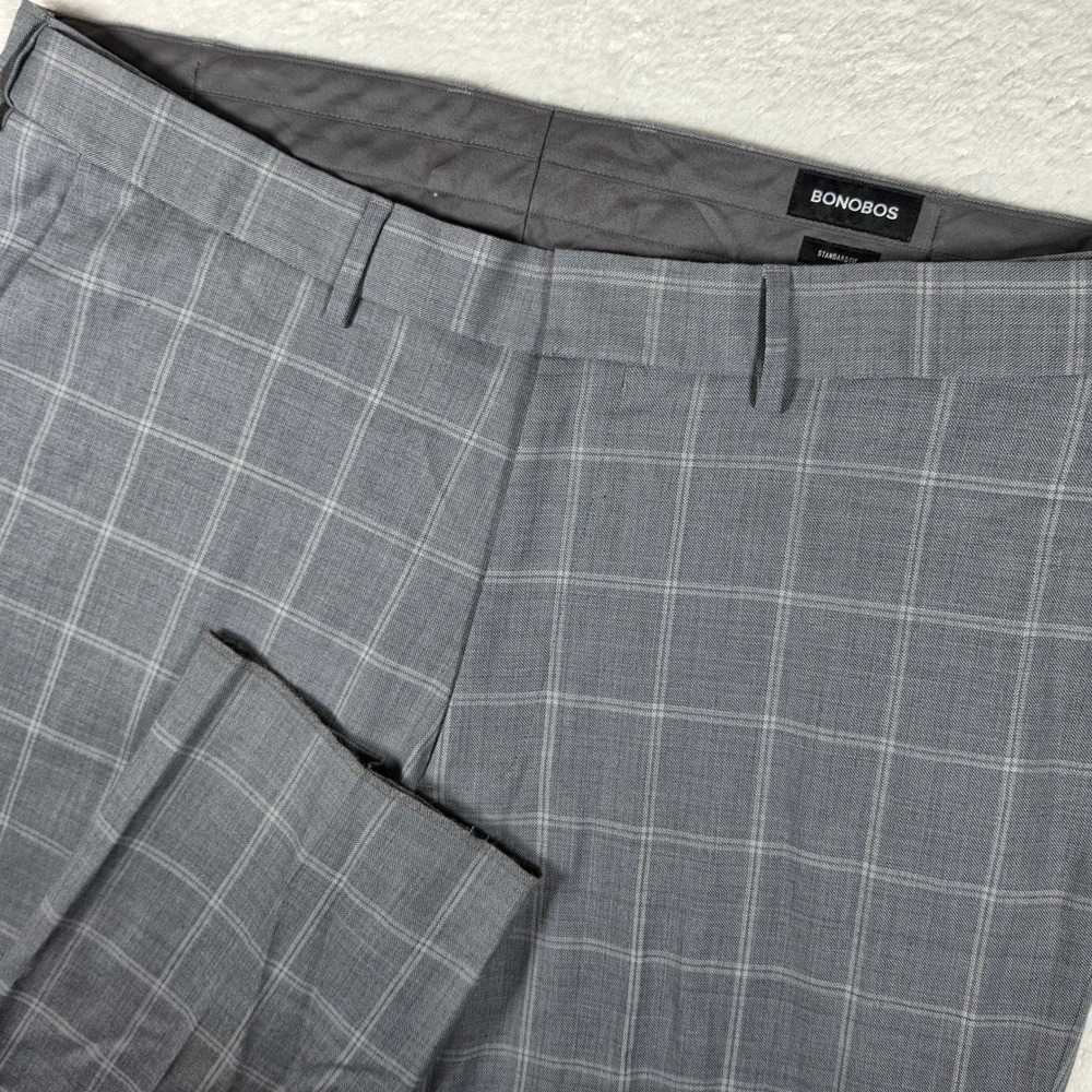 NEW Bonobos Standard Fit Mens 42x39 Grey Wool Plaid Dress Pants 25577-GYV47
